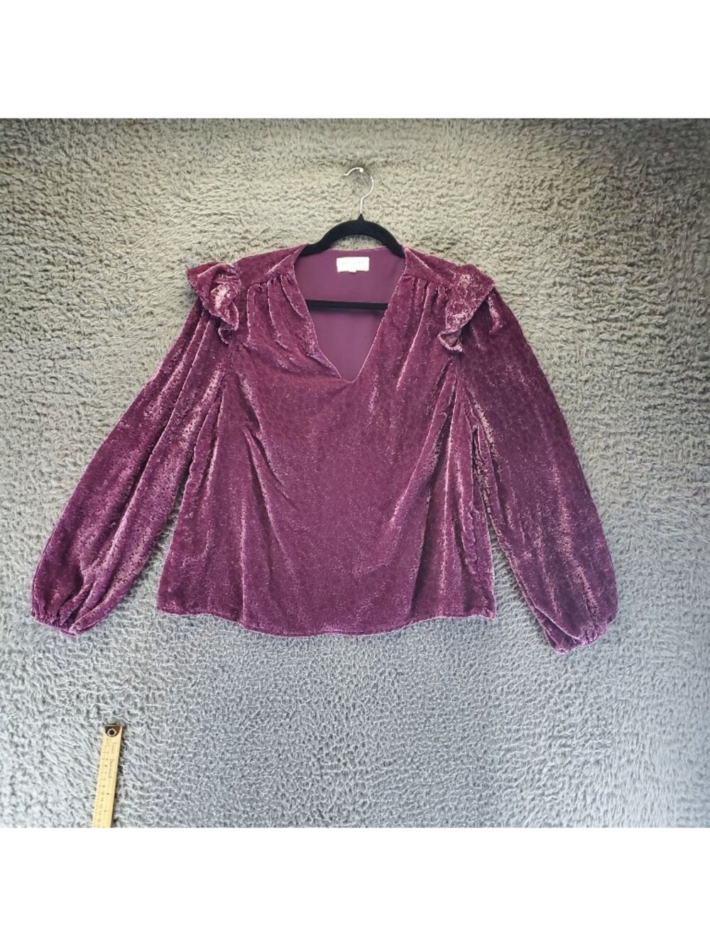 Melloday Top Womens Large Purple Crushed Velvet Ruffle Long Sleeve Blouse